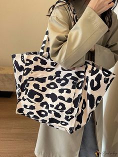 Bird in Bag - Versatile, High-end Canvas Tote Bag for Women with Fashionable Cow Pattern Print, Large Capacity, and Trendy Leopard Accents - Ideal for Casual Outings, Shopping, or Carrying Books Embroidered Handbag, Book Tote Bag, Minimalist Bag, Cow Pattern, Style Minimalist, Shoulder Tote Bag, Printed Linen, Bird In Bag, Linen Women