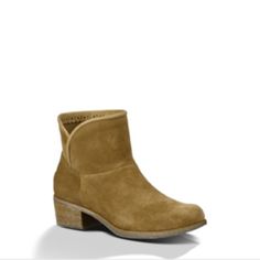 Classic Suede Bootie Lifted With A Chunky Low Heel. Footbed Features Shearling Or Plush Uggpure. Constructed From Unlined Spring-Weight Suede With A Light, Deconstructed Feel. In Great Condition. Worn Only Once Or Twice. Comes In Original Box. Fake Uggs, Ugg Style, Shoes Ugg, Chestnut Color, Ugg Classic, Shoe Closet, Slipper Shoes, Ankle Bootie, New Classic