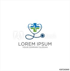 medical logo design with stethoscope and cross on white background for health company