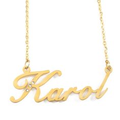 Karol - Gold Tone With Crystals Name Necklace For Women - Birthday Jewellery Christmas Anniversary G Name Chain, Crystal Names, Women Birthday, Custom Name Necklace, Birthday Woman, Box Bag, Christmas Gifts For Her, Gold Plated Chains, Necklace For Women