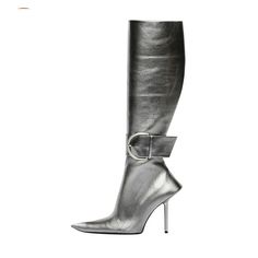 Belted Pointed Toe Leather Boots - Kelly Obi New York Heeled Knee High Boots, Boots 2022, Toe Designs, Rubber Heels, Tall Boots, Stiletto Heel, Ankle Booties, Knee High Boots, High Boots