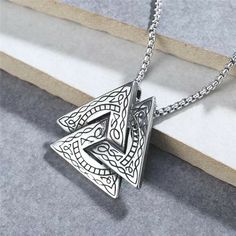 Mens Unisex Silver Odin Valknut Pendant Necklace Norse Viking Jewelry Chain 24" | eBay Viking Style Metal Pendant Jewelry, Silver Viking Style Metal Necklace, Symbolic Metal Chain Necklace, Viking Style Metal Necklace For Gift, Viking Style Nickel Free Necklace Gift, Viking Style Nickel Free Necklace For Gift, Viking Style Nickel Free Necklaces For Gift, Nickel Free Viking Necklaces As Gift, Metal Locket Chain Necklace Gift