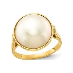 A simple and elegant solitaire design matched with a saltwater cultured white Mabe pearl 13-14mm in a 14 karat yellow gold foundation. This classic solitaire ring features the June birthstone. 14K Yellow Gold 13-14mm Saltwater Cultured Mabe Pearl Ring Size: 7.  Gender: female.  Age Group: adult. Yellow Gold Akoya Pearl Ring, Yellow Gold Round Rings With Pearl Drop, Classic Solitaire Ring, Mabe Pearl, June Birthstone, June Birth Stone, Pearl Ring, Solitaire Ring, Women Rings