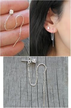 Threader earrings https://www.etsy.com/listing/581581328/threader-earrings-925-sterling-silver Different Earrings In Each Ear, Bar Earings Piercings, Sterling Silver Cartilage Earrings With Adjustable Chain For Gift, Minimalist Piercings With Adjustable Chain As Gift, Everyday Silver Cartilage Earrings With Adjustable Chain, Silver Delicate Threader Earrings For Everyday, Delicate Silver Threader Earrings For Everyday, Silver Dangle Ear Climbers, Silver Dangle Ear Climbers For Everyday