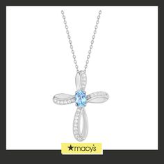 in stock Macy's Silver Gemstone Jewelry, Elegant Light Blue Jewelry With Diamond Accents, Macy's Oval Sterling Silver Jewelry, Macy's Sterling Silver Jewelry With Gemstones, Light Blue Crystal Jewelry For Formal Occasions, Macy's Birthstone Jewelry Gift, Elegant Light Blue Oval Necklaces, Fine Jewelry Light Blue Pendant Necklace, Light Blue Pendant Necklace Fine Jewelry