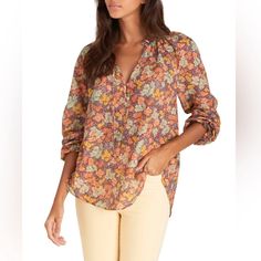 Veronica Beard Antoinette Floral Top Color: Multicolored New With Tags Size 4 100% Cotton Pull Over Partial Button Front Closure Pit To Pit 19.5” Length 25.5” Multicolor Blouse With Button Closure, Fall Multicolor Blouse With Button Closure, Multicolor Button Closure Blouse For Fall, Bohemian Multicolor Blouse For Workwear, Bohemian Multicolor Blouse For Work, Multicolor Bohemian Tops For Work, Bohemian Multicolor Tops For Work, Top Floral, Veronica Beard