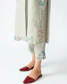 Buy Sage Green Kurta Suit Sets for Women by Payal Pratap Online | Ajio.com Salwar Embroidery Patterns, Kurta Embroidery Design For Women, Embroidery Designs On Suits, Machine Embroidery Designs For Suits, Payal Pratap, Embroidery Fashion Detail, Kurta Pant Set, Velvet Dress Designs, Hand Embroidery Dress