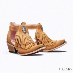 Lasaky - Women's Style Shoes Casual Ranch Boots With Closed Toe, Casual Closed Toe Boots For Ranch, Western Style Round Toe Heels For Summer, Western Brown Boots With Flat Heel, Western Leather Heels With Round Toe, Brown Flat Heel Summer Boots, Western Slip-on Boots With Removable Insole, Closed Toe Brown Boots For Ranch, Brown Closed Toe Boots For Ranch