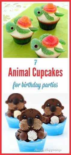 some cupcakes that have animals on them and the words animal cupcakes for birthday