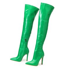 Make a bold statement with these Pointed Toe Plain Side Zipper Serpentine Boots. Featuring a sleek serpentine pattern and convenient side zipper, they offer both style and ease for a fashionable edge to any outfit. Trendy Fitted Green Boots, Formal Green Fitted Boots, Formal Fitted Green Boots, Green Fitted Boots For Formal Occasions, Fitted Party Boots With Side Zipper, Elegant Fitted Green Boots, Trendy Fitted Boots With Zipper Closure, Long Shoes, Leather Thigh High Boots