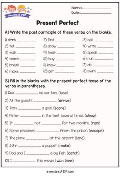 the present perfect tense worksheet is shown in this printable activity for kids