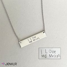 The ultimate in meaningful keepsakes, this one-of-a-kind bar necklace features a message in your or a loved one’s handwriting. To personalize your pendant, upload a clear image of your handwritten message on plain white paper. We will then engrave your message directly on the front of the nameplate. Design this unique piece in sterling silver, white, yellow, or rose gold, and select a matching chain for the perfect fit. For an extra special gift, add a touch of sparkle with a cable chain featuri Young Entrepreneur Ideas, Nameplate Design, S Handwriting, Kind Bar, Babies Christmas, Kind Bars, Birthday Candy, Presents For Mom, Money And Happiness