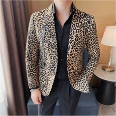 SPECIFICATIONS Clothing Length: Regular Applicable Scene: Party Material: COTTON Style: Dress up Applicable Season: Four Seasons Gender: MEN Item Type: Blazers Closure Type: Single Breasted Sleeve Length(cm): Full Elevate your style with this stylish leopard print suit jacket for men. Featuring a slim fit design and single breasted two button closure, this fashionable blazer is perfect for performances, parties, and other special events. The unique leopard print pattern adds a touch of wildness Designing Dress, Suit Jacket For Men, Handsome Clothes, Double Breasted Dress, Men's Business Suits, Slim Fit Suit Men, Yellow Coat, Clothes Korean Style, Mens Suit Jacket