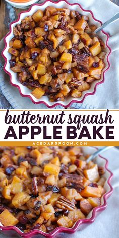 End your Thanksgiving feast with a twist! This Butternut Squash Apple Bake recipe is a perfect blend of sweet and savory, making it a standout among simple Thanksgiving desserts! Save this food fall recipe and enjoy a comforting meal later! Easy Stuffed Butternut Squash Recipes, Apple And Butternut Squash Recipes, Squash And Cranberry Recipes, Thanksgiving Roasted Vegetable Side Dishes, Butternut Squash Recipes Healthy Easy, Savory Baked Apples, Apple Recipes Savory Fall, Butternut Squash Kugel, Butternut Squash With Apples Recipes