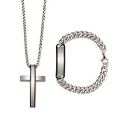 Men's Stainless Steel Cross necklace and Bracelet for your Valentine. Set $44.99 Item # 063-678 The perfect pair for menswear. Cross necklace, 24" L. Bracelet, 8 1/2" L with 1 3/4" L engravable plate for a personal touch. http://youravon.com/irmae Cross Christian, Makeup And Beauty Blog, Avon Products, Necklace Cross, Necklace And Bracelet Set, Inspirational Jewelry, Steel Cross, Men Gifts