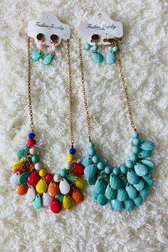 Perfect accessory for a trendy western look. Turquoise & multicolor w/gold chain. One size fit all (kids size). Includes: 2 necklace & 2 pair of earrings. Multicolor Turquoise Necklace With Colorful Beads, Bohemian Multicolor Necklace With Matching Earrings, Multicolor Hand-strung Turquoise Necklace Gift, Artisan Multicolor Multi-stone Turquoise Necklace, Bohemian Turquoise Multi-stone Necklace, Girls Necklace, 2 Necklace, Western Look, Mix Color