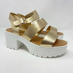 Soda Womens Chunky Platform Sandals Gold Size 7.5 Festival New Y2k Size 7.5 New Without Tags Or Box New Y2k, Chunky Platform Sandals, Uniqlo Bags, Soda Shoes, Vintage Chanel Handbags, Sandals Gold, Black Platform, Espadrille Sandals, Chunky Platform