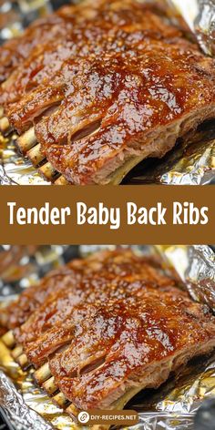 the tender baby back ribs are covered in bbq sauce