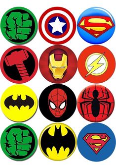 the avengers and spiderman badges are all different colors