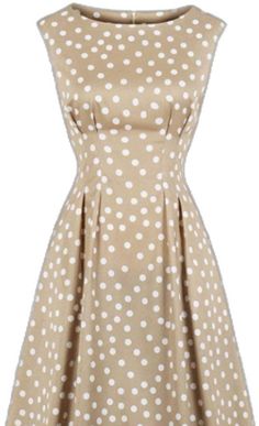 Beige Sleeveless Retro Dress, Beige Retro Sleeveless Dress, Retro Beige Sleeveless Dress, Beige Stretch Cotton Dress, Fitted Polka Dot Sleeveless Dress For Spring, Fitted Beige Retro Dresses, Cream Sleeveless Fitted Mini Dress, Polka Dot Sleeveless A-line Dress, Polka Dot Fitted A-line Sleeveless Dress