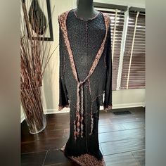 Beautiful Fit Love How Dress Hangs Black Long Evening Outerwear, Black Long Outerwear For Evening, Black Bohemian Dress For Winter, Bohemian Evening Outerwear With Long Sleeves, Tie Sleeve Dress, Black And Silver Dress, Ombre Maxi Dress, French Dressing, Black Floral Maxi Dress