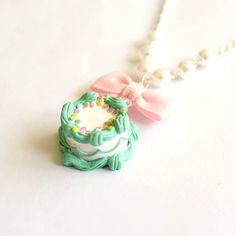 Birthday Cake Necklace Pastel Mint Green Pink and Rainbow Handmade White Charm Necklaces For Birthday Gift, Handmade Pastel Jewelry For Birthday, Playful White Jewelry For Birthday, Sweet Green Jewelry For Gifts, Pink Charm Necklace For Birthday, Cute Pastel Jewelry For Gift, Cute Pastel Jewelry For Gifts, Pink Charm Necklaces For Birthday, Cute Green Necklace For Gift