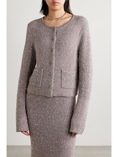 ALTUZARRA Welles sequin-embellished knitted cardigan | NET-A-PORTER Chic Sequined Cardigan, Chic Long Sleeve Sequined Cardigan, Chic Winter Embellished Cardigan, Elegant Sequin Sweater, Chic Sequined Cardigan For Fall, Chic Embellished Cardigan For Fall, Chic Embellished Cardigan For Party, Chic Embellished Fall Cardigan, Winter Sequin Cardigan