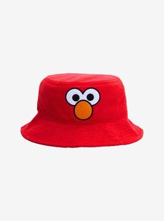 Lalalala  we're in Elmo's world! This soft textured Sesame Street bucket hat has Elmo's eyes and nose embroidered on the front.80% polyester; 20% cottonImported Playful Cotton Bucket Hat With Short Brim, Adjustable Fun Cotton Bucket Hat, Adjustable Fun Style Cotton Bucket Hat, Fun Adjustable Cotton Bucket Hat, Playful Red Bucket Hat, Fun Red Adjustable Bucket Hat, Fun Hats With Embroidered Logo One Size, Fun Hats With Embroidered Logo, Fun Embroidered Logo Hat One Size