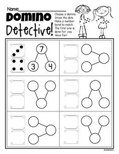 a printable worksheet to teach children how to use dominos for math practice