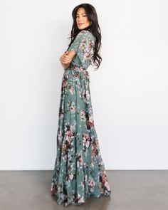 Shop this fan favorite in a brand new exclusive color! 💃 Get the Katherine Maxi Dress | Dusty Green Floral now 😍 Baltic Born, Dusty Green, Tiered Maxi Skirt, Dress Dusty, Chiffon Material, Soft Summer, Rose Pattern, Flutter Sleeve, Say Hello