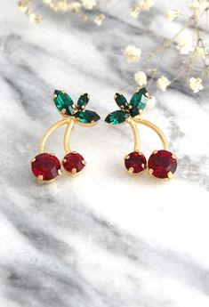 Cherry Earrings Cherry Stud Earrings Green Red Earrings | Etsy Elegant Cherry Colored Jewelry For Party, Cherry Color Jewelry For Valentine's Day Party, Cherry Colored Jewelry For Valentine's Day Party, Cherry Jewelry For Valentine's Day Party, Cherry-colored Jewelry For Valentine's Day Party, Green Earrings For Valentine's Day Party, Red Earrings For Christmas Wedding, Party Cherry Earrings, Cherry Party Jewelry For Pierced Ears