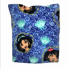 an image of the princesses on blue and green pillow cover with water lilies