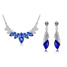 Austrian Marquise Crystal Necklace & Earrings Fashion Wedding Jewelry Set-Jewelry Sets-Innovato Design-Dark Blue-Innovato Design Blue Crystal Jewelry Sets For Wedding, Blue Jewelry Sets For Wedding, Elegant Blue Jewelry Set For Party, Blue Crystal Jewelry Set For Anniversary, Elegant Design Blue Jewelry Set For Formal Occasions, Blue Jewelry Sets With Elegant Design For Formal Occasions, Formal Blue Jewelry Set With Elegant Design, Elegant Blue Crystal Jewelry Sets, Elegant Blue Jewelry Sets For Anniversary