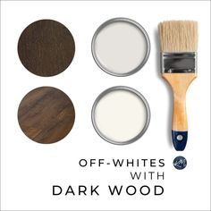 Neutral, off-white paint colors to go with or update dark wood trims, cabinets, floors, and furniture. 

Learn about White Duck, Creamy, Aesthetic White and more with North America's top color expert, Kylie M. 
#beige #darkwood #homeupdate #diy Creamy Aesthetic, Off White Paint Colors, Dark Wood Cabinets, Off White Paints, Dark Wood Stain, Perfect Paint Color