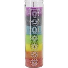 a multicolored candle with seven chakras in the middle and four different colors