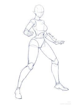 a drawing of a female character in action