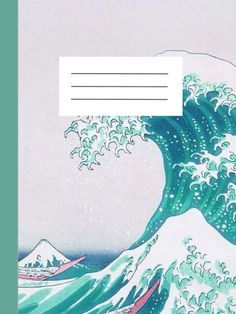 an image of a wave in the ocean with a blank note pad on it's side