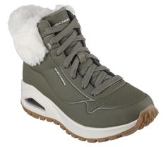 Step into stylish hiker vibes with Skechers Street Street Uno Rugged - Fall Air. This lace-up fashion sneaker boot features a perforated synthetic upper with faux-fur trim, a Skechers Air-Cooled Memory Foam and a Skech-Air visible airbag midsole. | Skechers Women's Uno Rugged - Fall Air Boots | Wide Width | Skechers Air-Cooled Memory Foam comfort insole | Skech-Air visible airbag midsole | Synthetic durabuck perforated upper with lace-up front | Faux-fur trim and side zip closure | Flexible trac Winter Outdoor Sneakers With Laces, Winter Synthetic Low-top Boots, High-top Hiking Boots With Cushioned Footbed, Cushioned High-top Hiking Boots, Winter Walking Boots With Laces, Winter Lace-up Sneakers For Outdoor, Winter Outdoor Sneakers, Winter High-top Hiking Boots With Laces, Round Toe Sneakers For Winter Walking