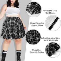 Women's Plus Size Mini Plaid Skirt - Black & White丨Moon Wood Black Non-stretch Mini Skirt, Black Non-stretch Lined Mini Skirt, Black Non-stretch Mini Length Skort, Black Non-stretch Mini Skort, Black Non-stretch Skort, Non-stretch Black Mini Skort, Non-stretch Black Lined Mini Skirt, Trendy Non-stretch Black Mini Skirt, Trendy Black Non-stretch Mini Skirt