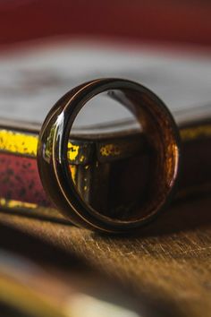 Men's Bentwood Ring | Men's Wedding Band | Men's Bentwood Wedding Band Classic Brown Rings With Polished Finish, Music Ring, Music Rings, Bentwood Rings, Wood Wedding Ring, Acoustic Guitar Strings, Two Rings, Ebony Wood, Wood Rings