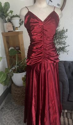 VTG Jessica McClintock Dress Satin Ruched Formal Gown Red Rhinestones USA large | eBay Sleeveless Gown With Ruched Back For Prom, Fitted Dress With Ruched Back For Prom, Prom Gown With Ruched Back, Floor-length, Full Length Dress With Ruched Bodice For Gala, Fitted Prom Dress With Ruched Back, Prom Dress With Ruched Back And Fitted Bodice, Prom Gown With Ruched Back And Floor-length, Floor-length Ruched Back Prom Gown, Floor-length Prom Gown With Ruched Back