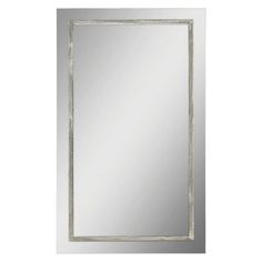 a silver framed mirror with beaded trim on the edges and bottom edge, against a white background