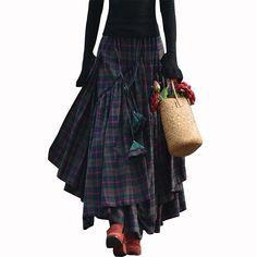 Season:Fall  Winter; Fabric:Polyester; Dress Length:Maxi; Gender:Women's; Style:Fashion; Occasion:Weekend,Halloween,Casual Daily,Party,Street; Fit Type:Loose Fit; Pattern:Plaid; Design:Layered,Asymmetric Hem,Pleated,Ruched; Pants Type:Long Skirt,Swing,Skirt; Front page:FF; Listing Date:09/27/2022; Production mode:External procurement; Length:; Waist:; Fit US Size:null; Fit UK Size:null; Fit EU Size:null Natural Kibbe, Womens Skirt Outfits, Maxi Skirts Summer, Big Skirts, Robes Vintage, Stil Boho, Langer Rock, Skirt Maxi, Vintage Rock