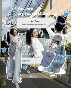 an advertisement for the airdrop cell phone, with two girls standing next to each other