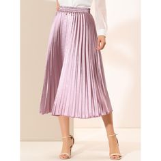 Accordion pleats enhance the dimension and movement of this midi skirt, while the metallic design underscores its sleek style. It's pleated all around for this trending midi skirt. Feel free to pair it with black block-heel sandals. Whether you're dressing up or down, this skirt is perfect for any occasion. A casual and simple style, never out of fashion, is a must-have item in your wardrobe. This fashionable and trendy clothes for women can not only be worn daily, but can also be easily matched Pink A-line Bottoms For Party, Full Pleated Skirt With Accordion Pleats For Night Out, Spring Night-out Skirt With Folds, Spring Night Out Skirt With Folds, Spring Party Skirt With Folds, Black Midi Skirt With Accordion Pleats For Night Out, Night Out Pleated Midi Skirt, Pleated Midi Skirt For Party, Party Skirt With Folds