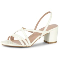 Shop Allegra K for strappy slingback chunky heel slide sandals you are looking for, get more women's chunky heel for yourelf. Order now! Free Returns! Work Heels, White Sandals Heels, Ankle Strap Sandals Heels, Womens Chunky Heels, Sandals White, Chunky Heels Sandals, Sandals Brands, Slides Shoes, Slingback Sandal