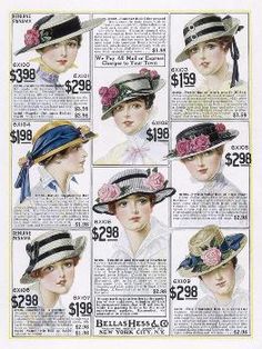 'Womens Hats 1916' Art Print | Art.com Types Of Hats For Women, Edwardian Hat, Historical Hats, American Female, 1910s Fashion, Womens Hats, Illustration Vintage, Vintage Hats, Edwardian Fashion