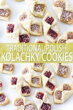 traditional polish kolachky cookies with powdered sugar and jelly filling on top