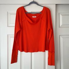 Never Worn, Like New, Size M Orange Everyday Top For Fall, Orange Top For Everyday Fall Wear, Fall Orange Top For Everyday, Orange Crew Neck Top For Layering, Orange Long Sleeve Top For Layering, Casual Orange Tops For Layering, Thermal Long Sleeve, Color Orange, Free People Tops