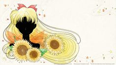 a drawing of a girl with sunflowers in her hair and long blonde hair